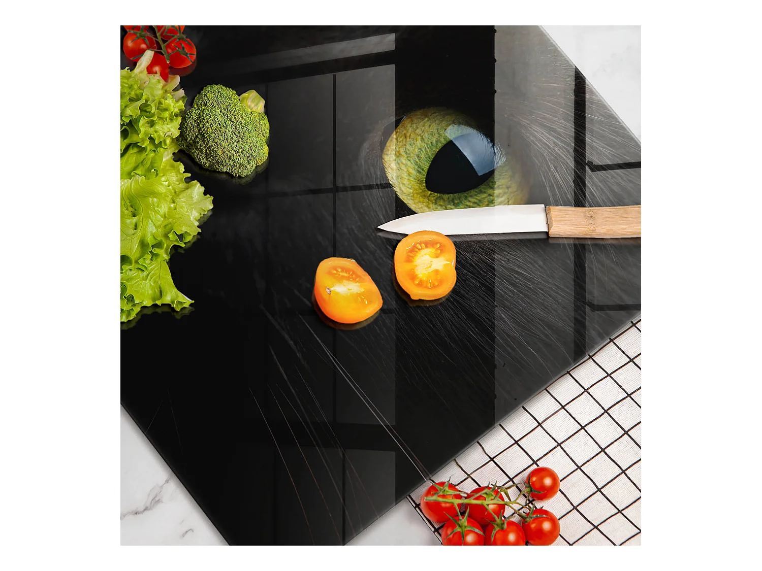 Planche de cuisine rectangulaire en verre, 80x52 cm Animal, yeux de chat