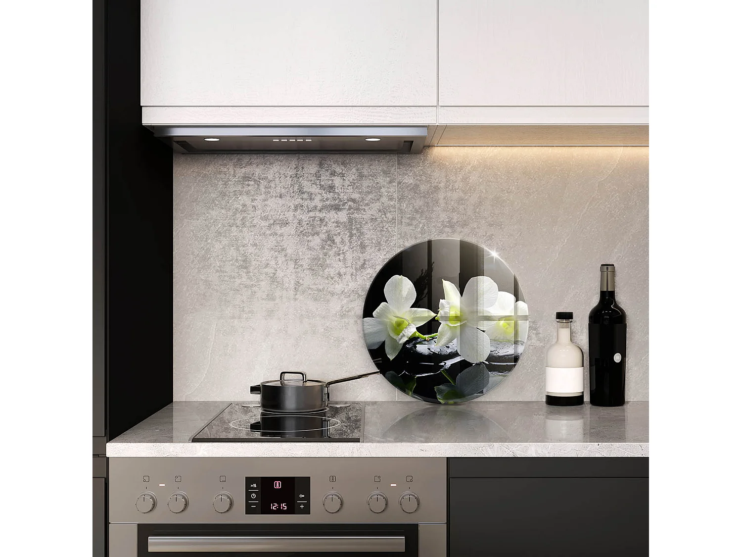 Planche de cuisine ronde en verre, 40 cm Fleurs blanches dans l'eau zen