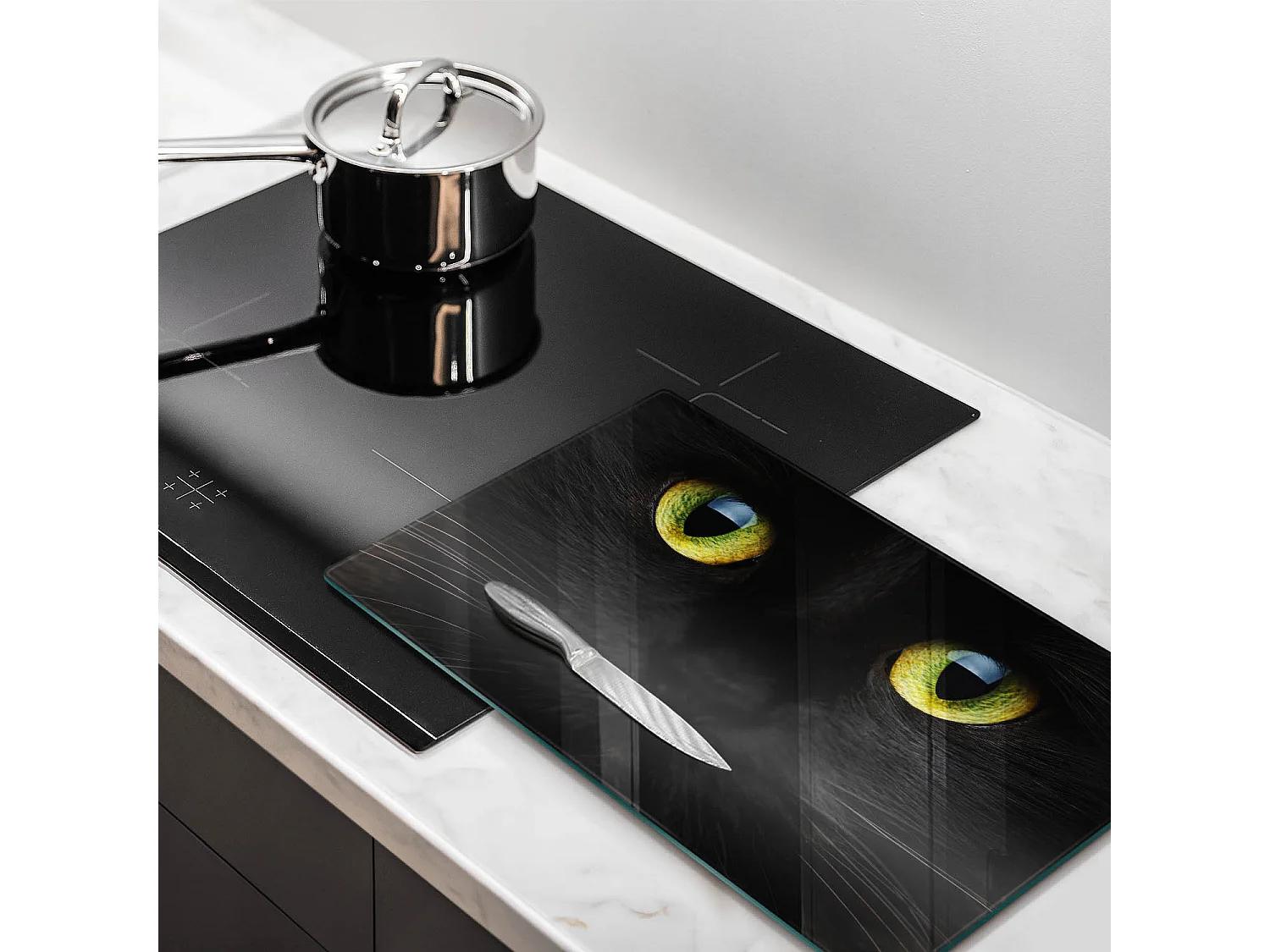 Planche de cuisine rectangulaire en verre, 52x30 cm Animal, yeux de chat