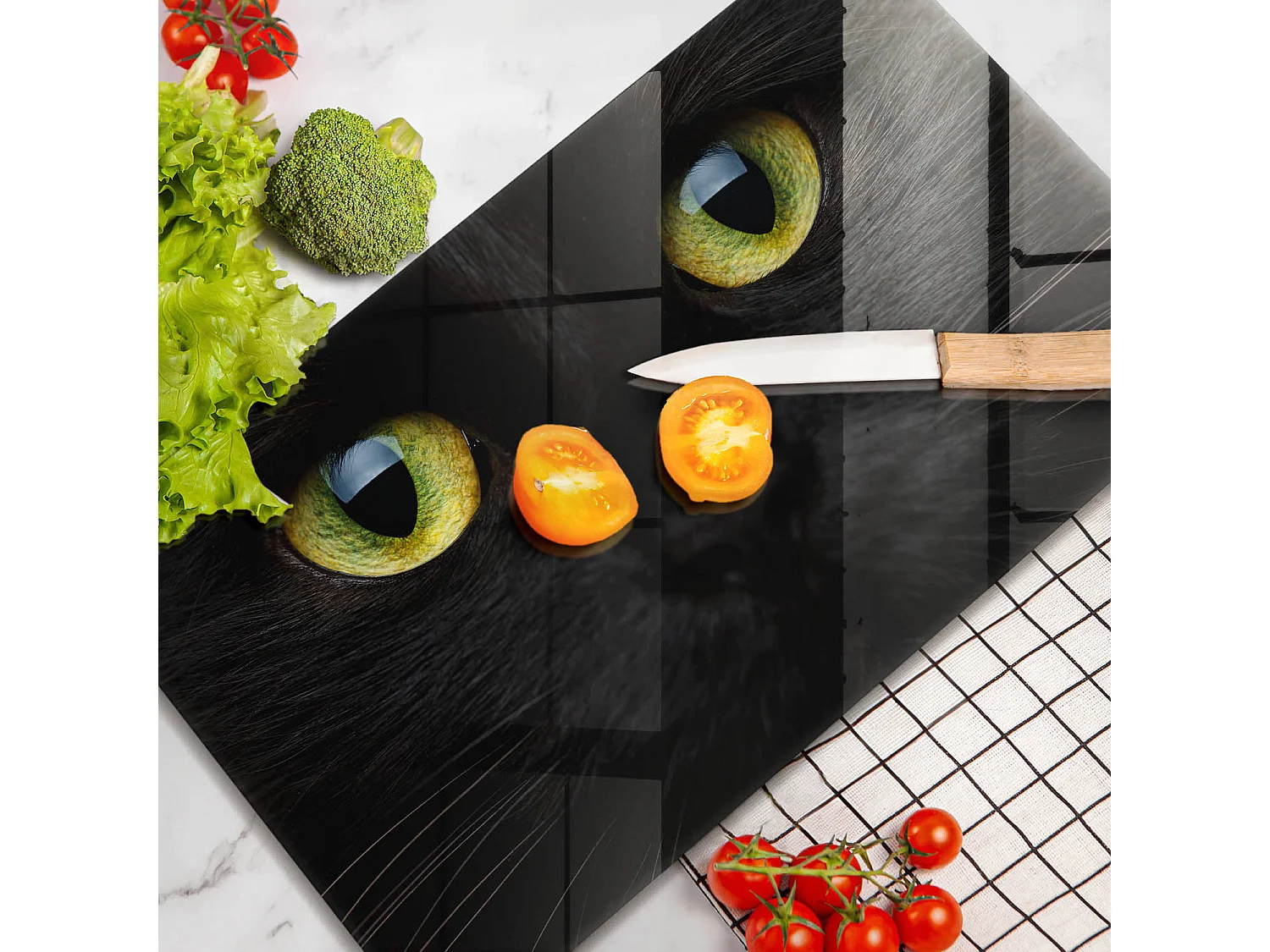 Planche de cuisine rectangulaire en verre, 52x30 cm Animal, yeux de chat