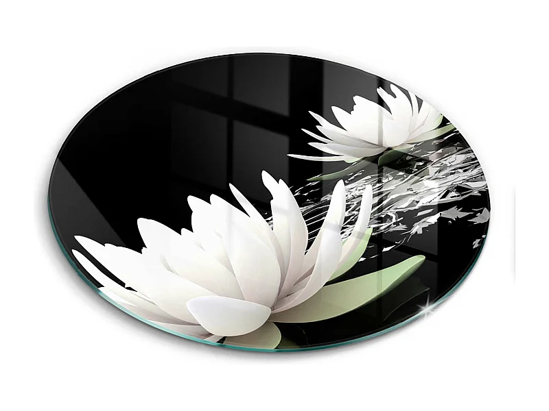Planche de cuisine ronde en verre, 30 cm Lys blancs sur l'eau