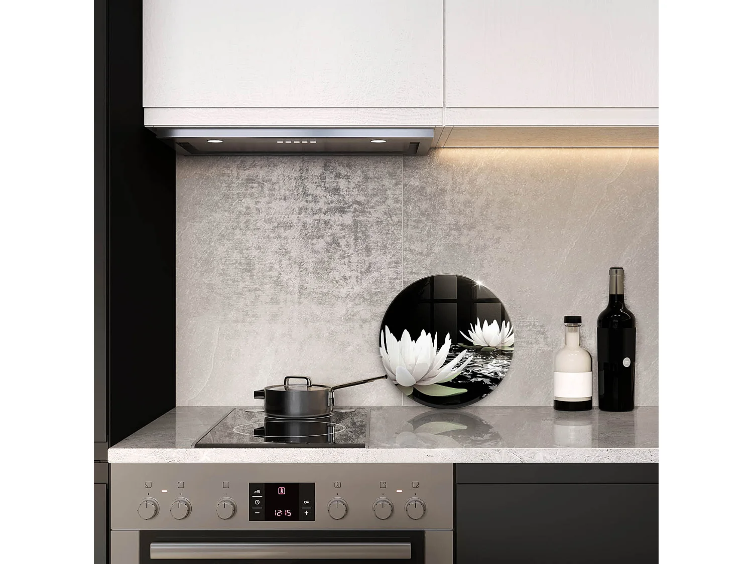 Planche de cuisine ronde en verre, 30 cm Lys blancs sur l'eau