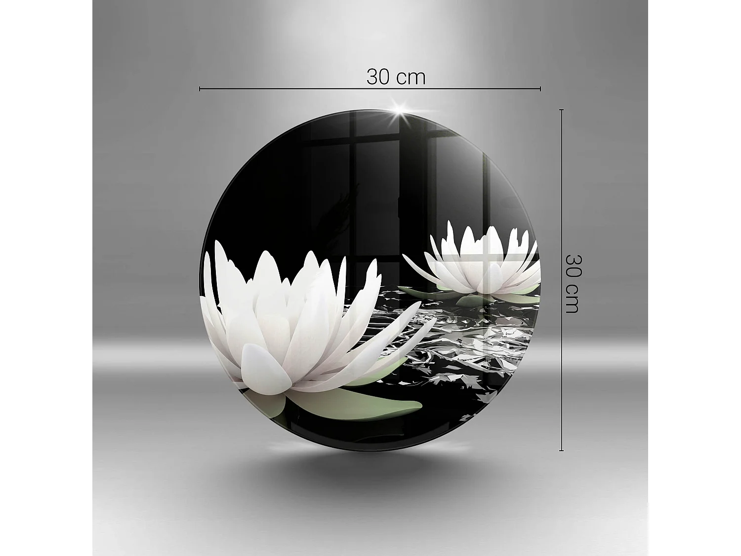Planche de cuisine ronde en verre, 30 cm Lys blancs sur l'eau