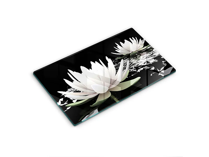Planche de cuisine rectangulaire en verre, 52x30 cm Lys blancs sur l'eau
