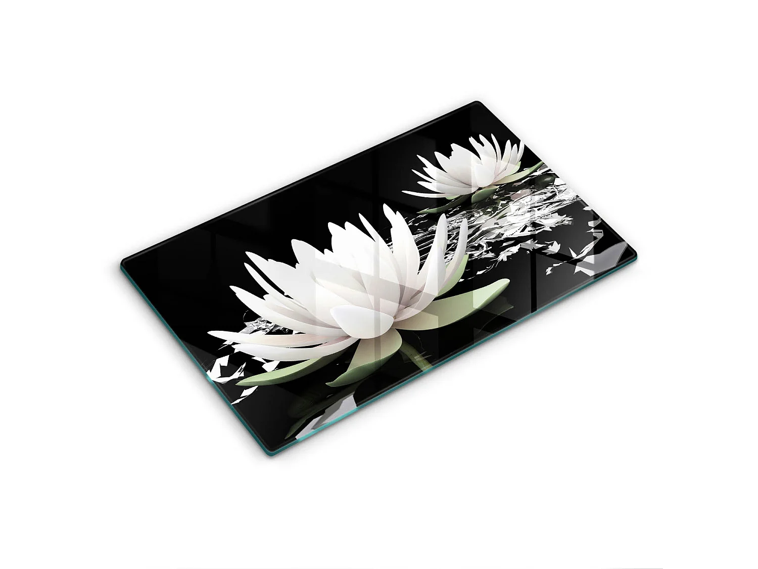 Planche de cuisine rectangulaire en verre, 52x30 cm Lys blancs sur l'eau