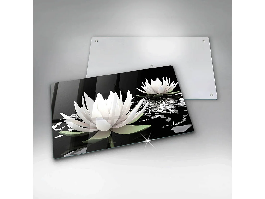 Planche de cuisine rectangulaire en verre, 52x30 cm Lys blancs sur l'eau