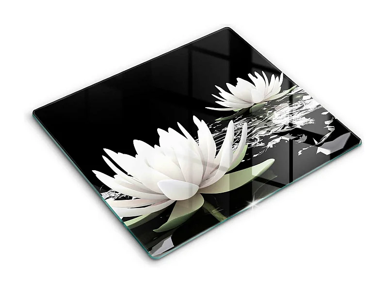 Planche de cuisine rectangulaire en verre, 60x52 cm Lys blancs sur l'eau