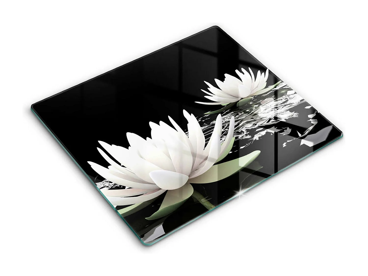 Planche de cuisine rectangulaire en verre, 60x52 cm Lys blancs sur l'eau
