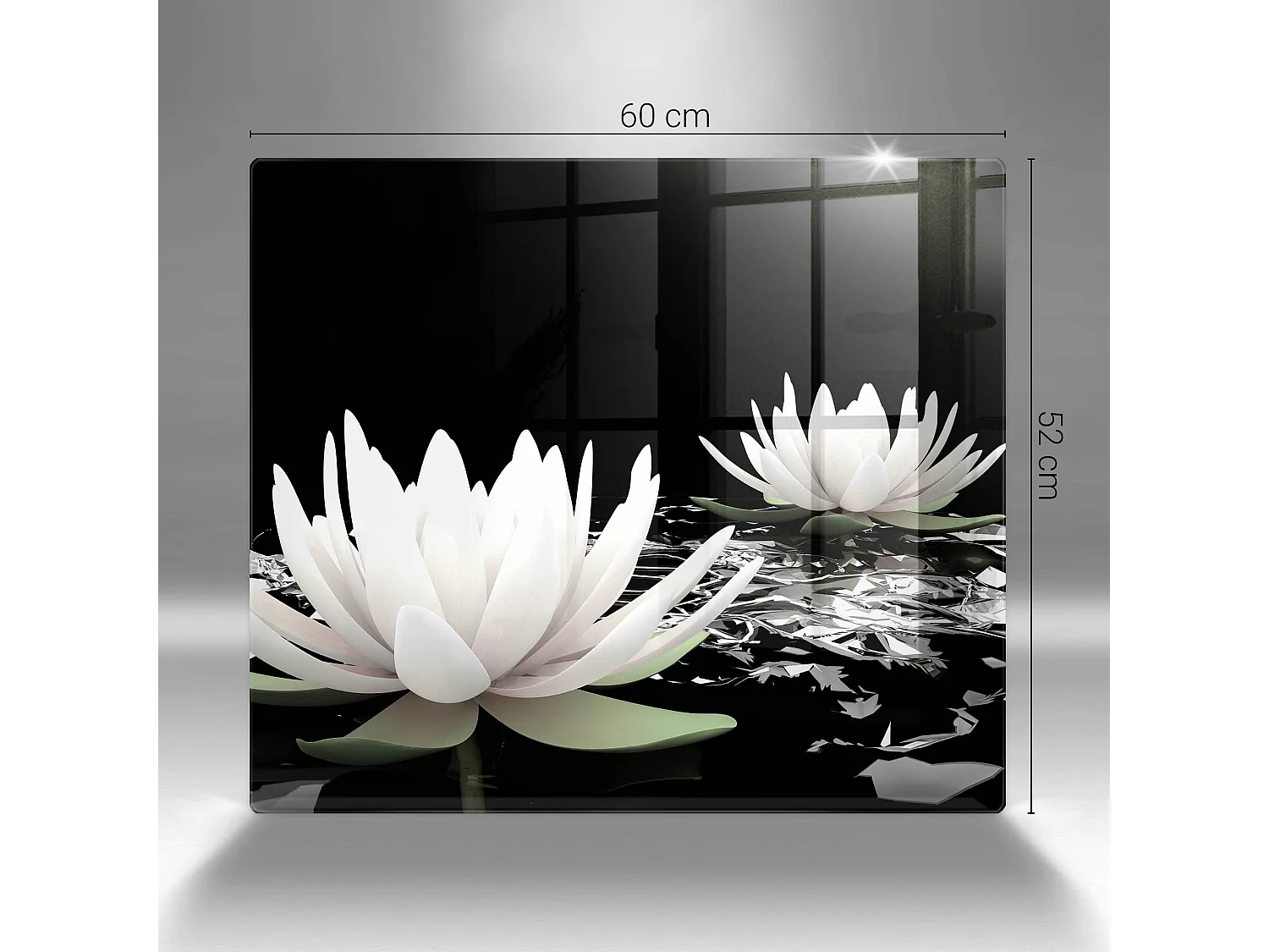 Planche de cuisine rectangulaire en verre, 60x52 cm Lys blancs sur l'eau