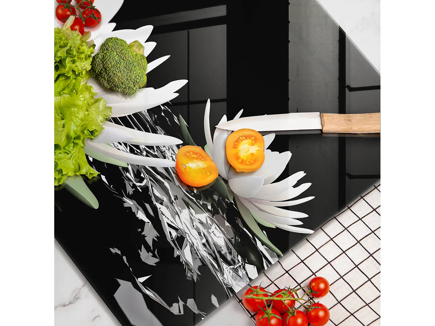 Planche de cuisine rectangulaire en verre, 60x52 cm Lys blancs sur l'eau