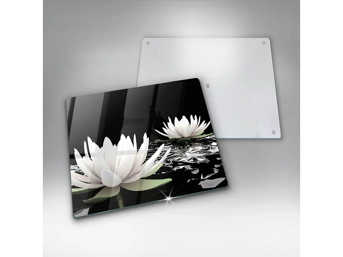 Planche de cuisine rectangulaire en verre, 60x52 cm Lys blancs sur l'eau