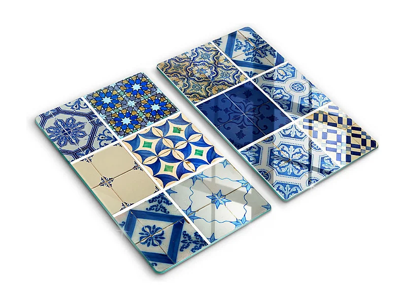 Rechteckiges Küchenbrett aus Glas, 2 Stück 30x52 cm, dekorative Fliesen