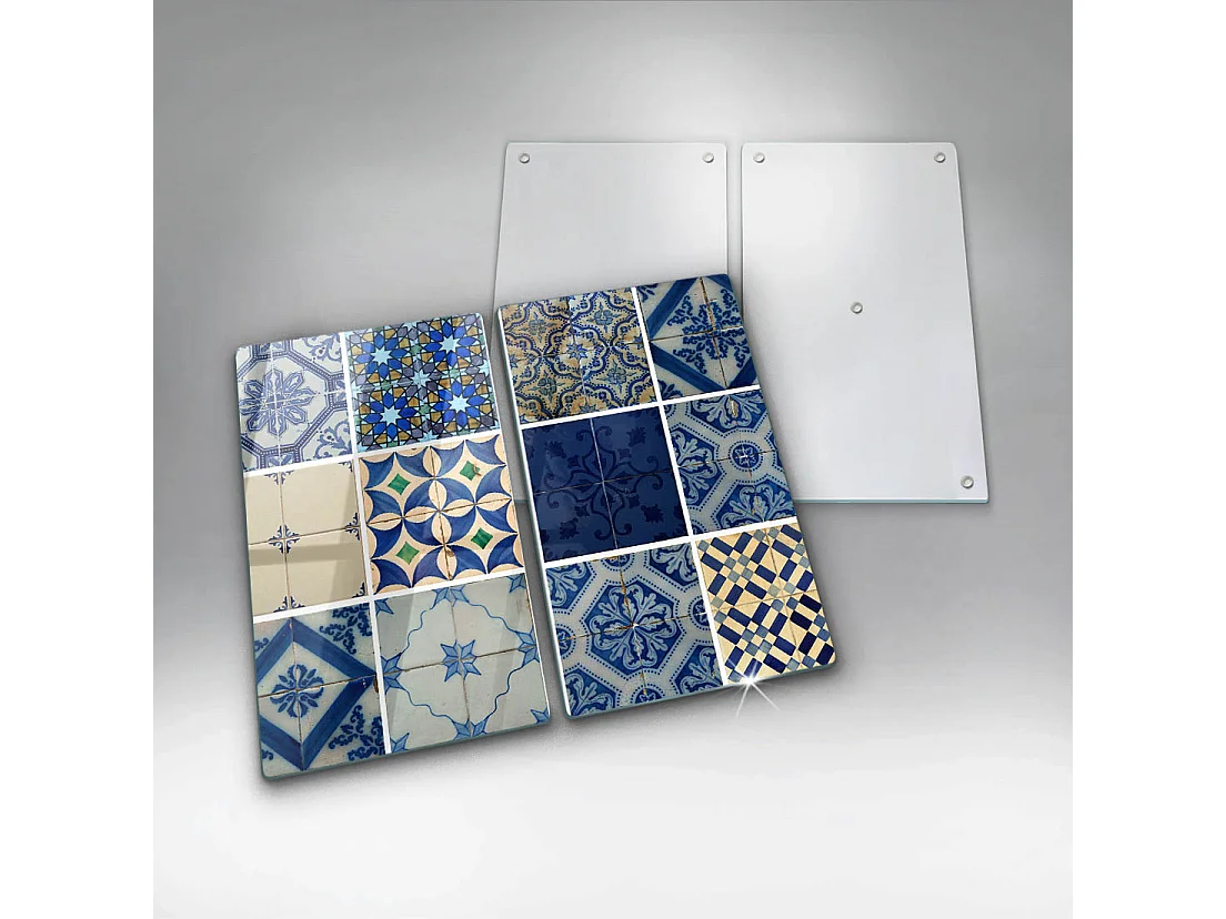 Rechteckiges Küchenbrett aus Glas, 2 Stück 30x52 cm, dekorative Fliesen