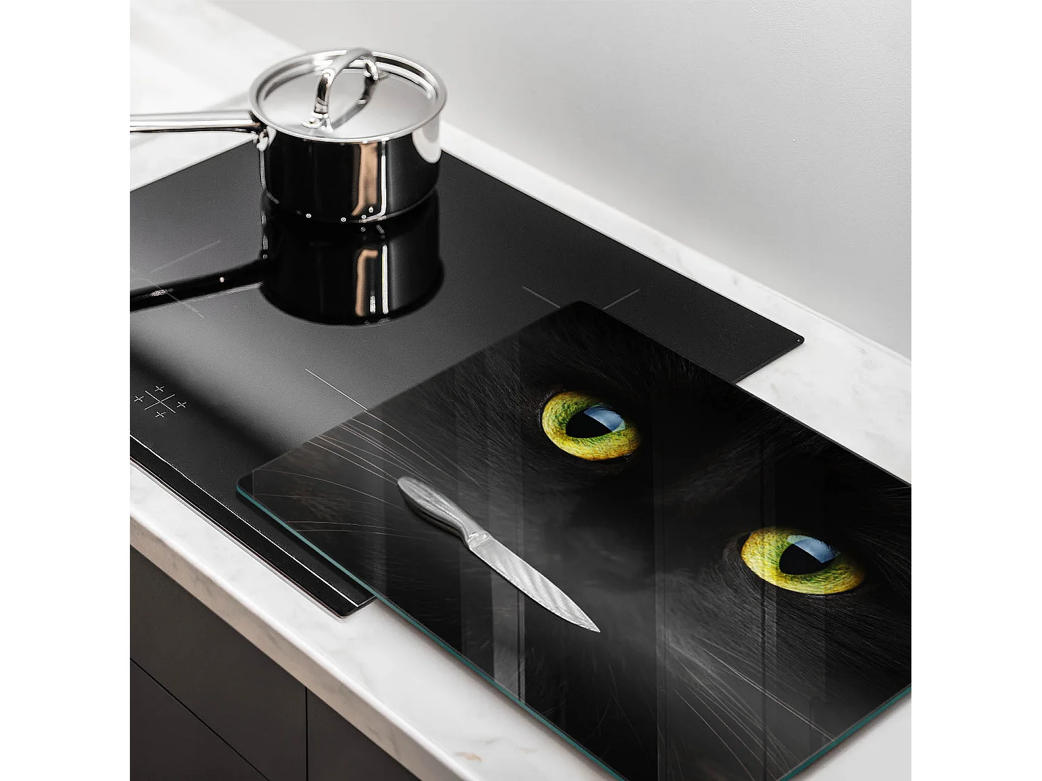 Rechteckiges Küchenbrett aus Glas, 52x40 cm Tier, Katzenaugen