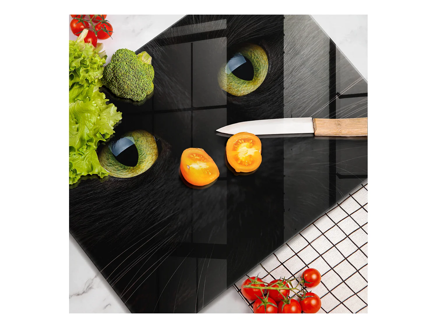 Planche de cuisine rectangulaire en verre, 52x40 cm Animal, yeux de chat