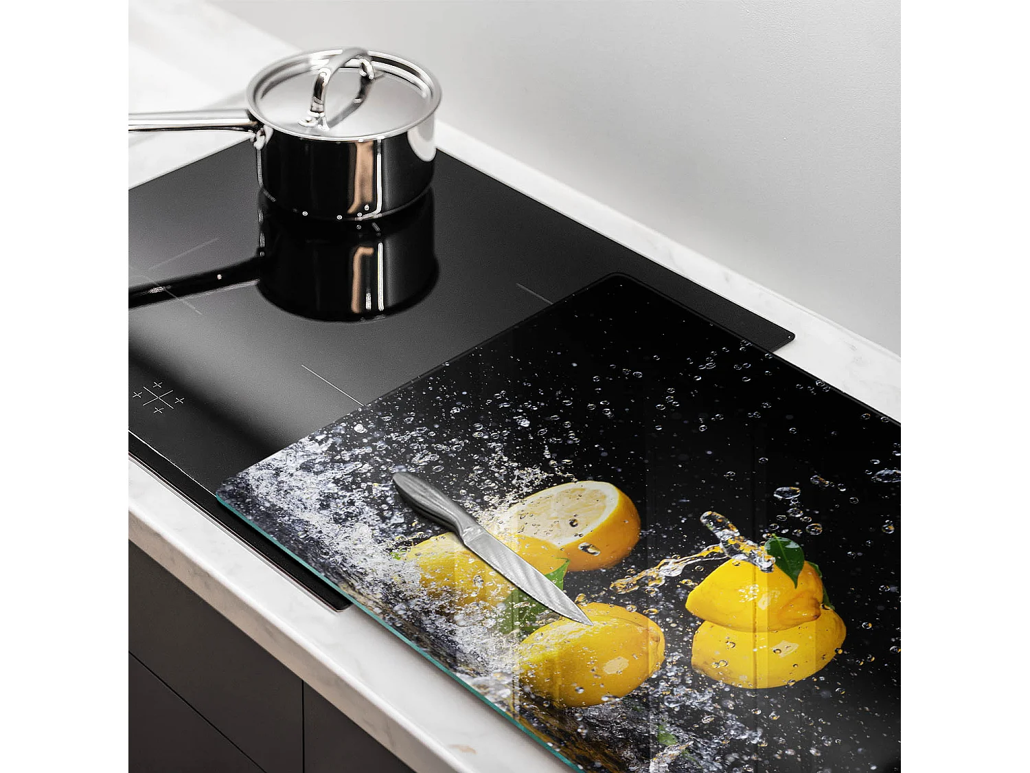 Rechteckiges Küchenbrett aus Glas, 80x52 cm Saftige Zitronenfrucht