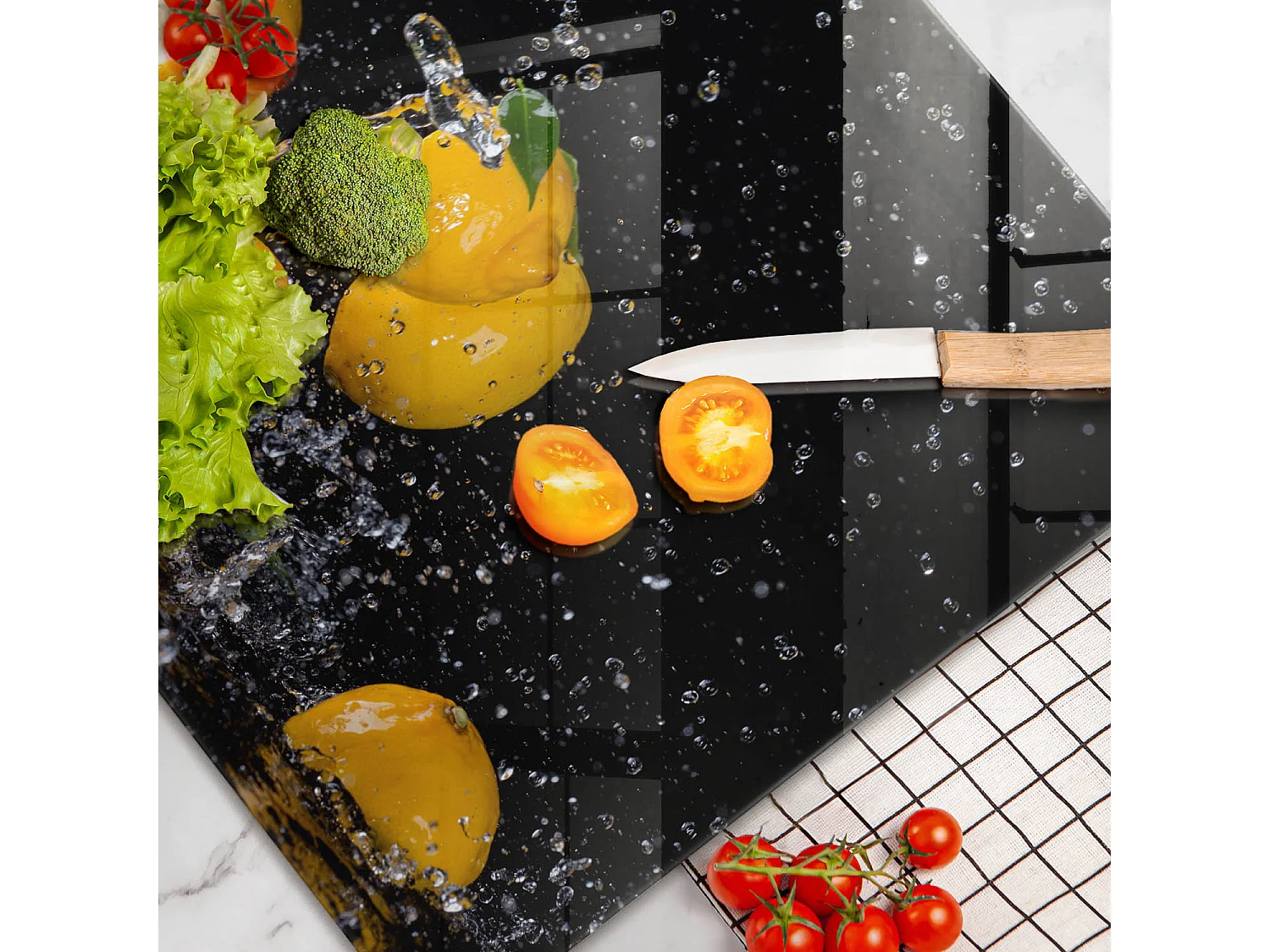 Rechteckiges Küchenbrett aus Glas, 80x52 cm Saftige Zitronenfrucht