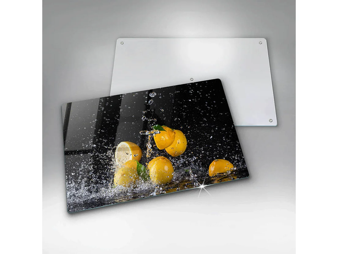 Rechteckiges Küchenbrett aus Glas, 80x52 cm Saftige Zitronenfrucht
