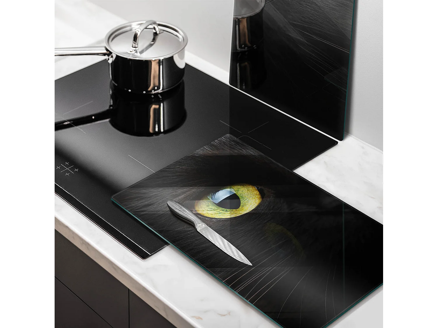 Planche de cuisine rectangulaire en verre, 2 pièces 30x52 cm Yeux de chat animaux