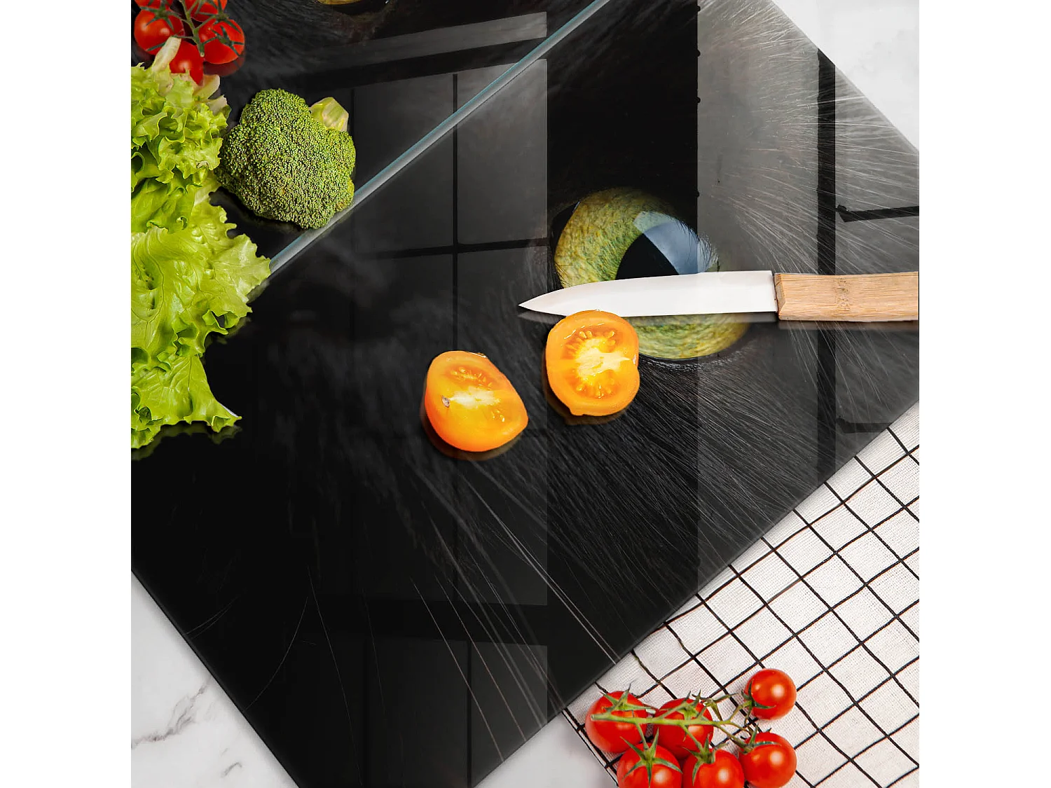Planche de cuisine rectangulaire en verre, 2 pièces 30x52 cm Yeux de chat animaux