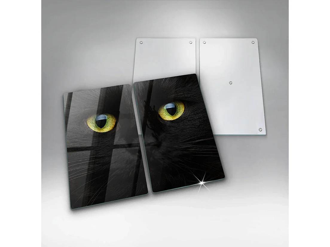 Planche de cuisine rectangulaire en verre, 2 pièces 30x52 cm Yeux de chat animaux