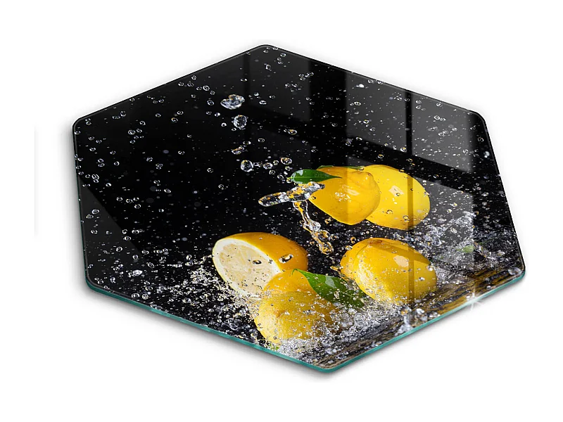 Sechseckiges Küchenbrett aus Glas, 40 cm Saftige Zitrone