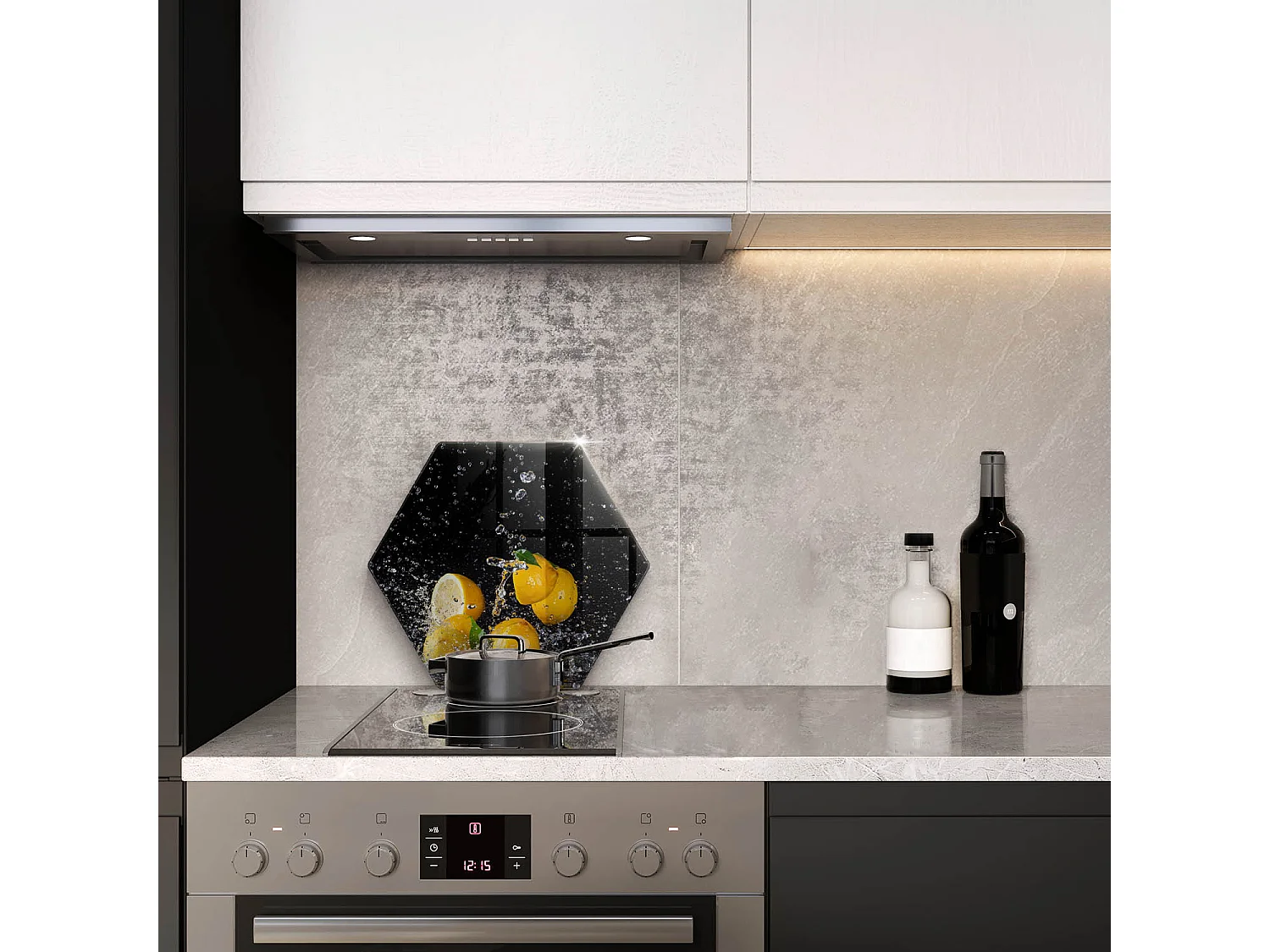 Sechseckiges Küchenbrett aus Glas, 40 cm Saftige Zitrone