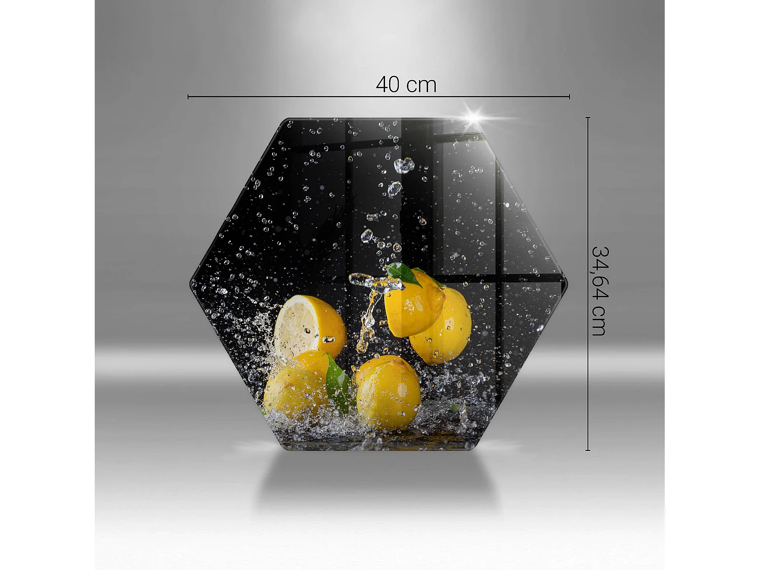 Sechseckiges Küchenbrett aus Glas, 40 cm Saftige Zitrone