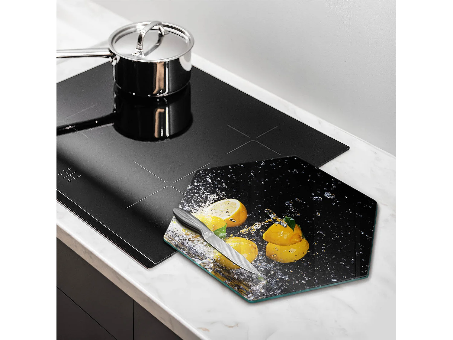 Planche de cuisine hexagonale en verre, 40 cm Citron juteux