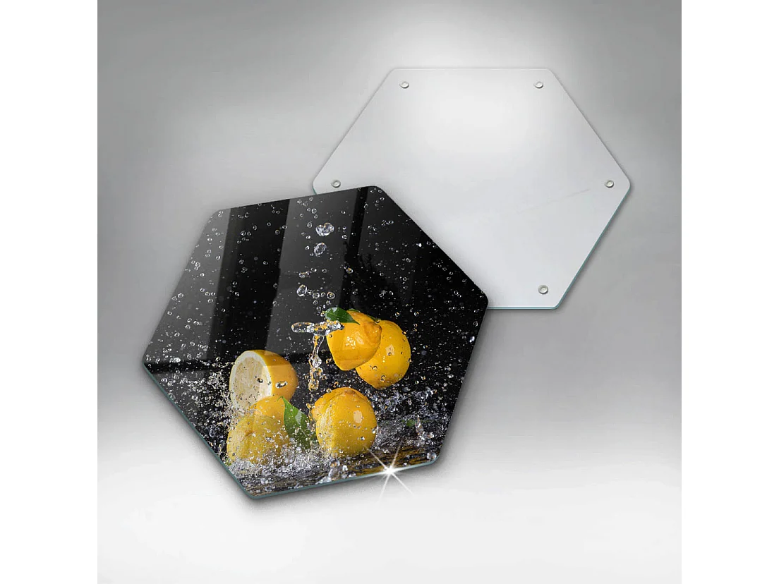 Planche de cuisine hexagonale en verre, 40 cm Citron juteux