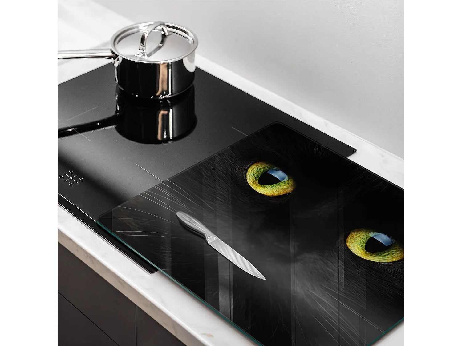 Rechteckiges Küchenbrett aus Glas, 60x52 cm Tier, Katzenaugen