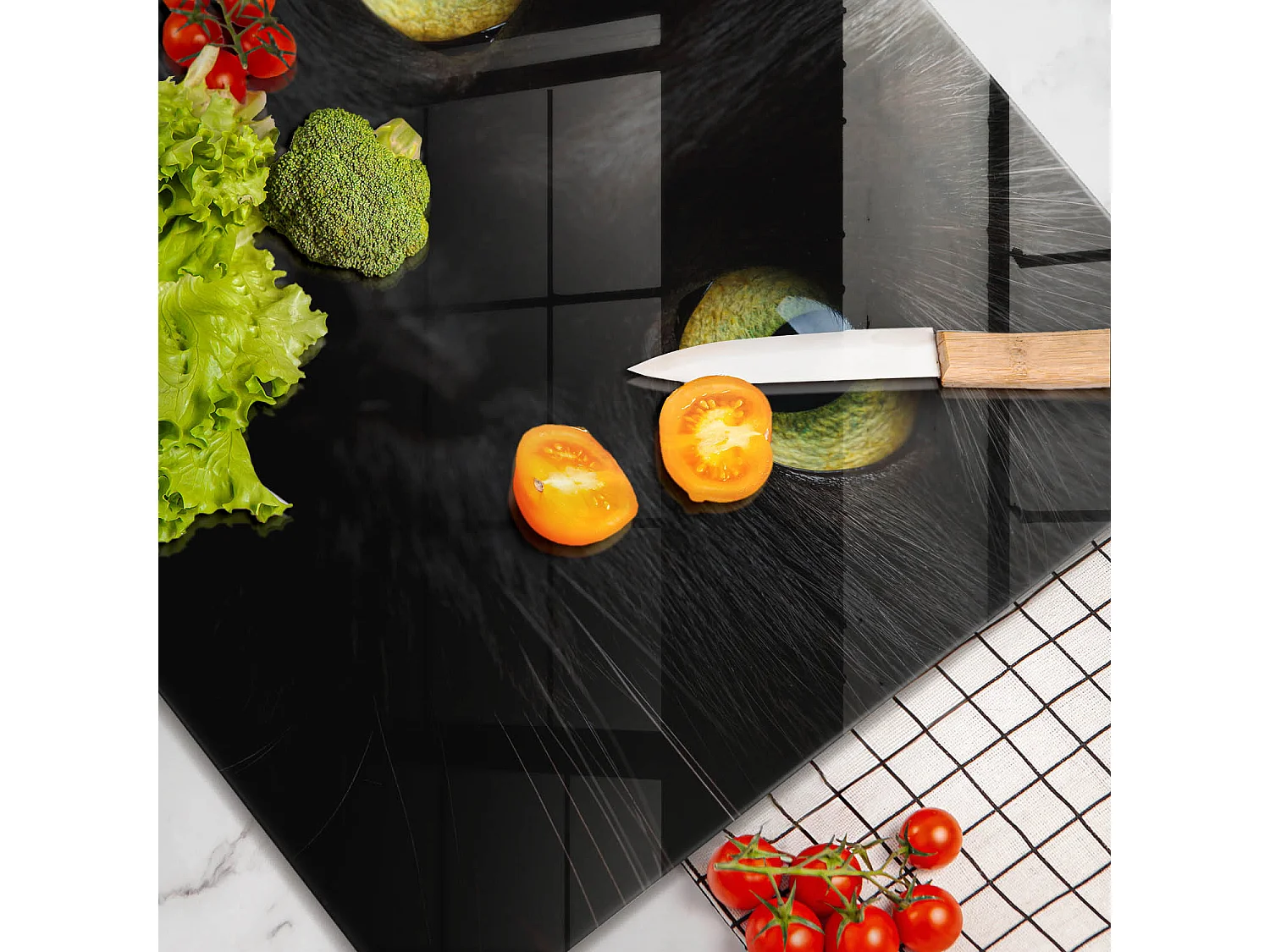 Rechteckiges Küchenbrett aus Glas, 60x52 cm Tier, Katzenaugen