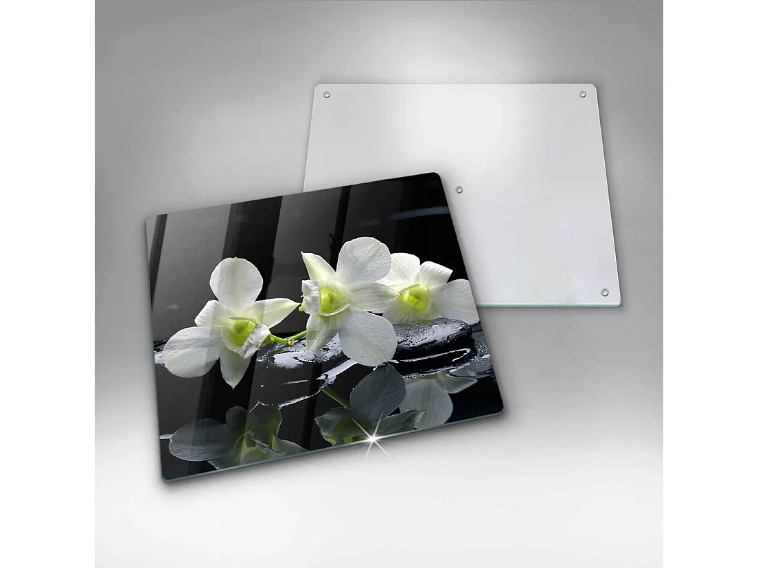 Planche de cuisine rectangulaire en verre, 60x52 cm Fleurs blanches dans l'eau zen