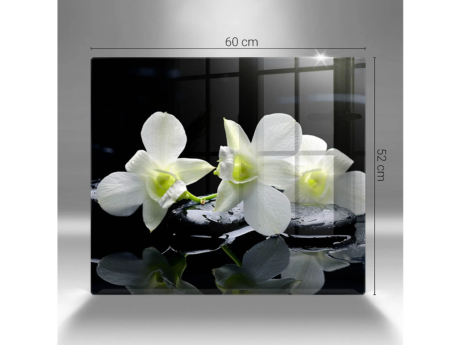 Planche de cuisine rectangulaire en verre, 60x52 cm Fleurs blanches dans l'eau zen