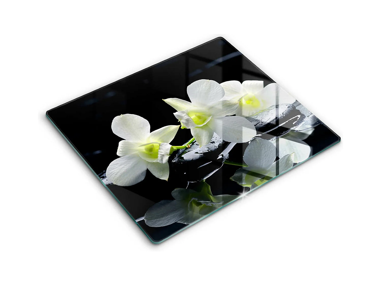 Planche de cuisine rectangulaire en verre, 60x52 cm Fleurs blanches dans l'eau zen