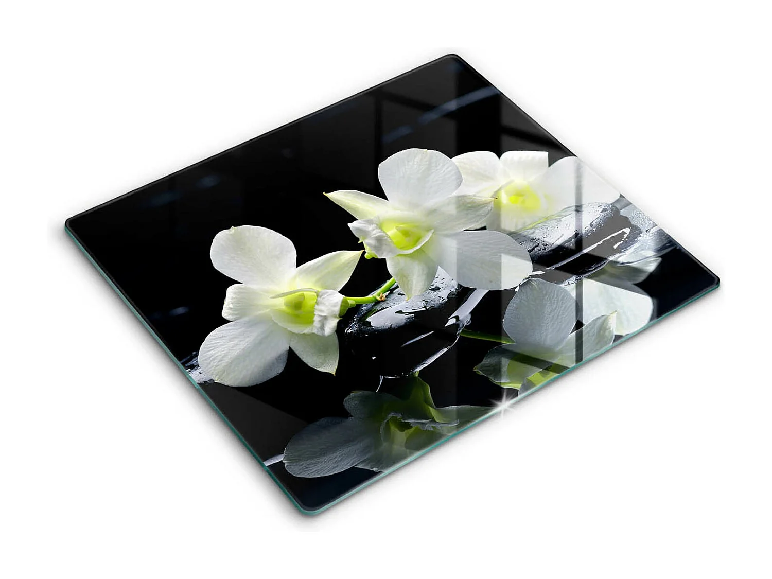 Planche de cuisine rectangulaire en verre, 60x52 cm Fleurs blanches dans l'eau zen