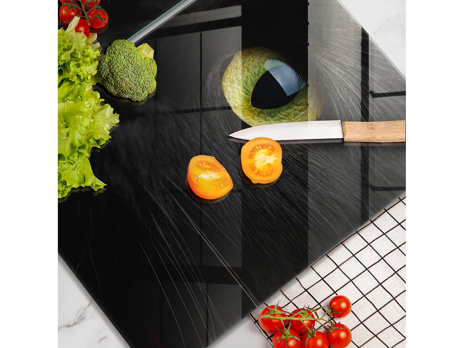 Planche de cuisine rectangulaire en verre, 2 pièces 40x52 cm Yeux de chat animaux