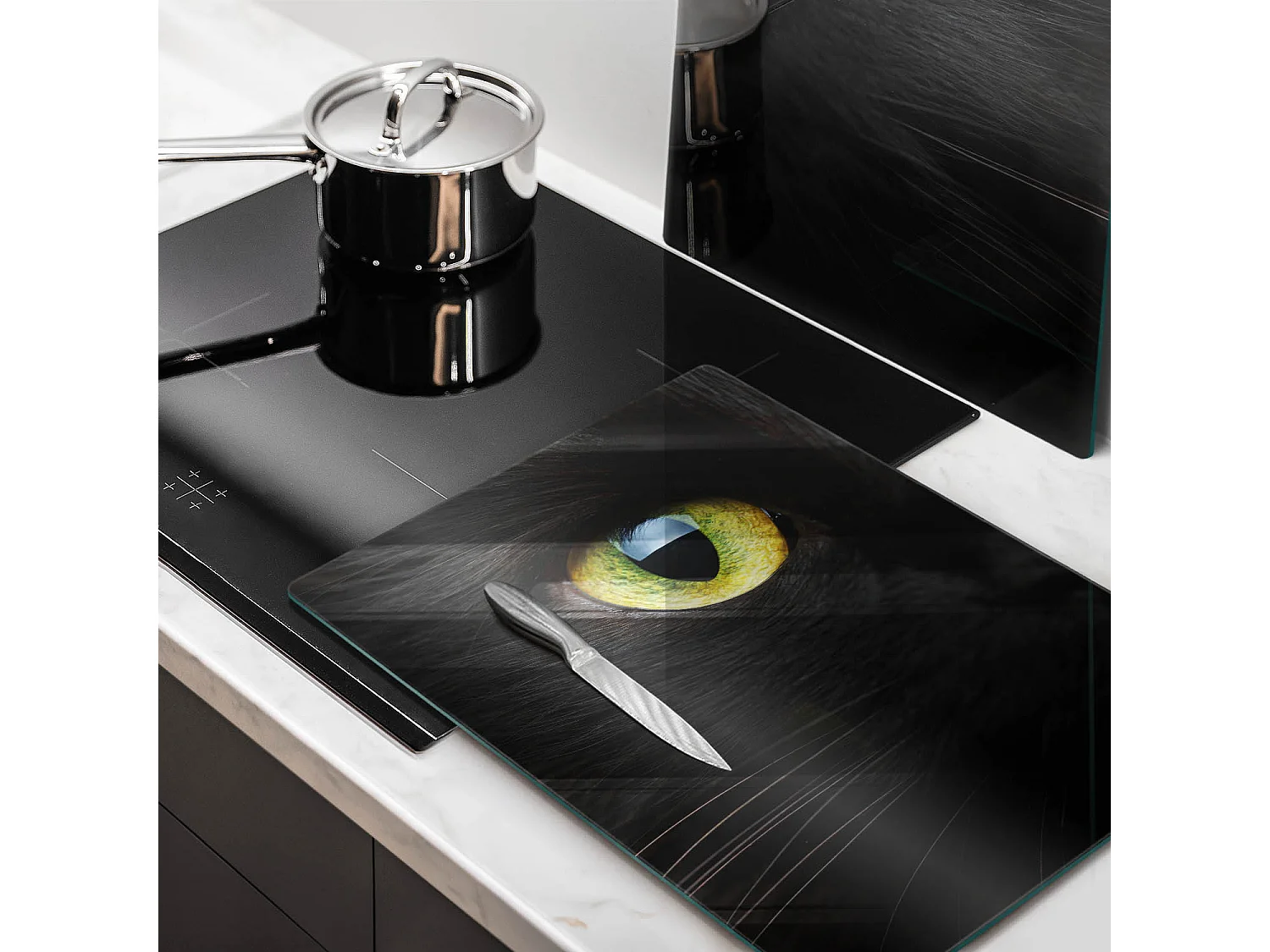 Rechteckiges Küchenbrett aus Glas, 2 Stück 40x52 cm Tierische Katzenaugen