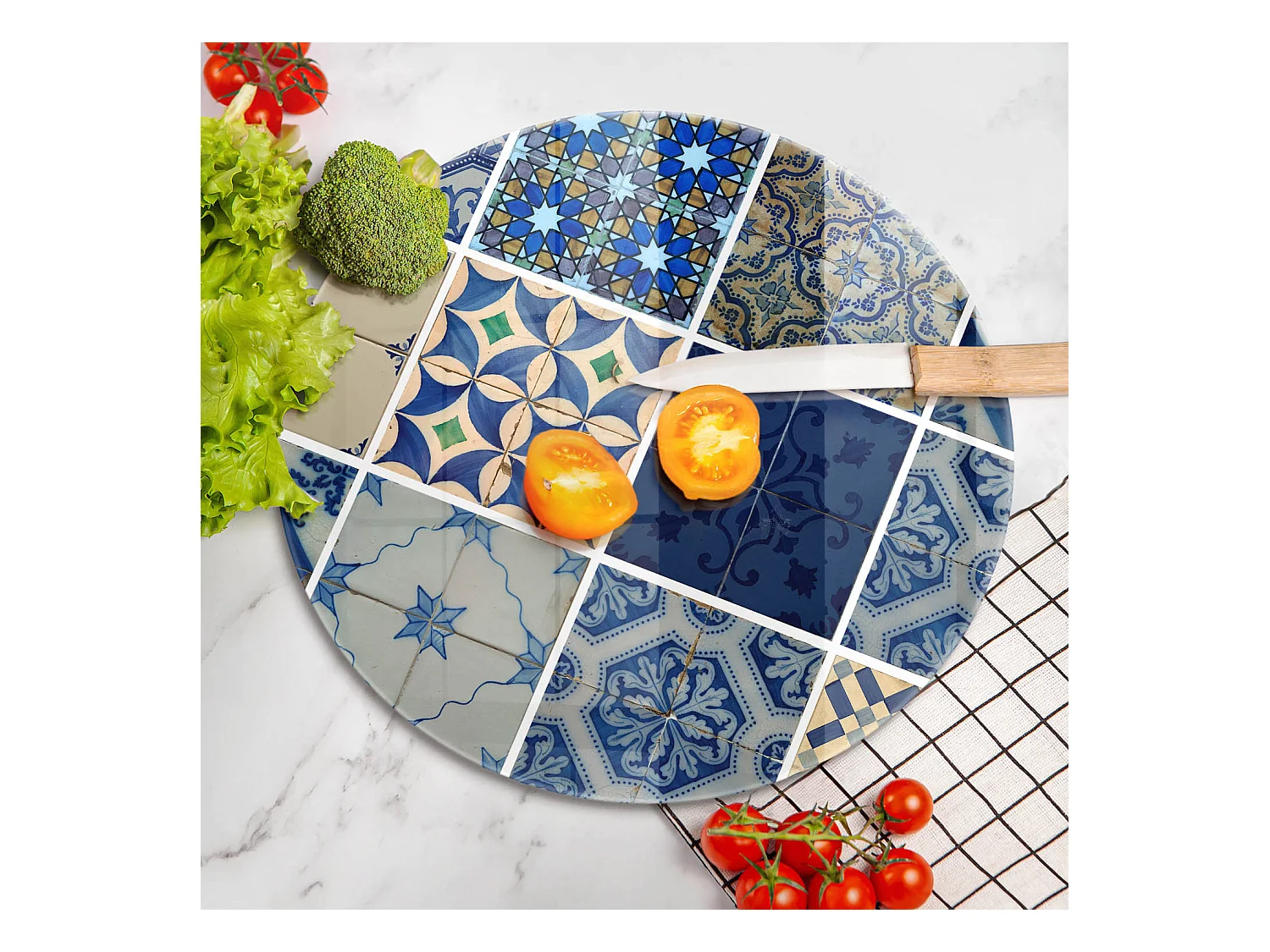Planche de cuisine ronde en verre, 40 cm Carreaux décoratifs