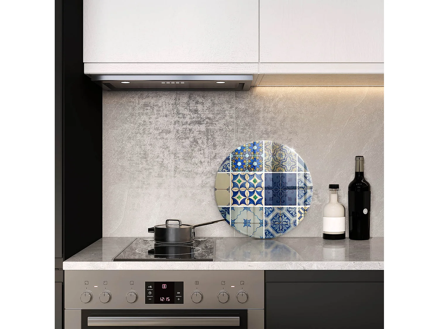 Rundes Küchenbrett aus Glas, 40 cm, dekorative Fliesen