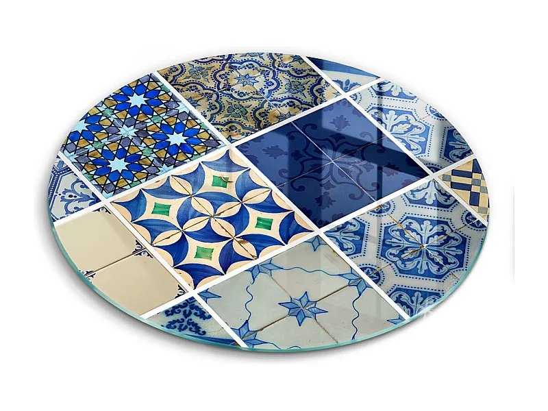 Rundes Küchenbrett aus Glas, 40 cm, dekorative Fliesen