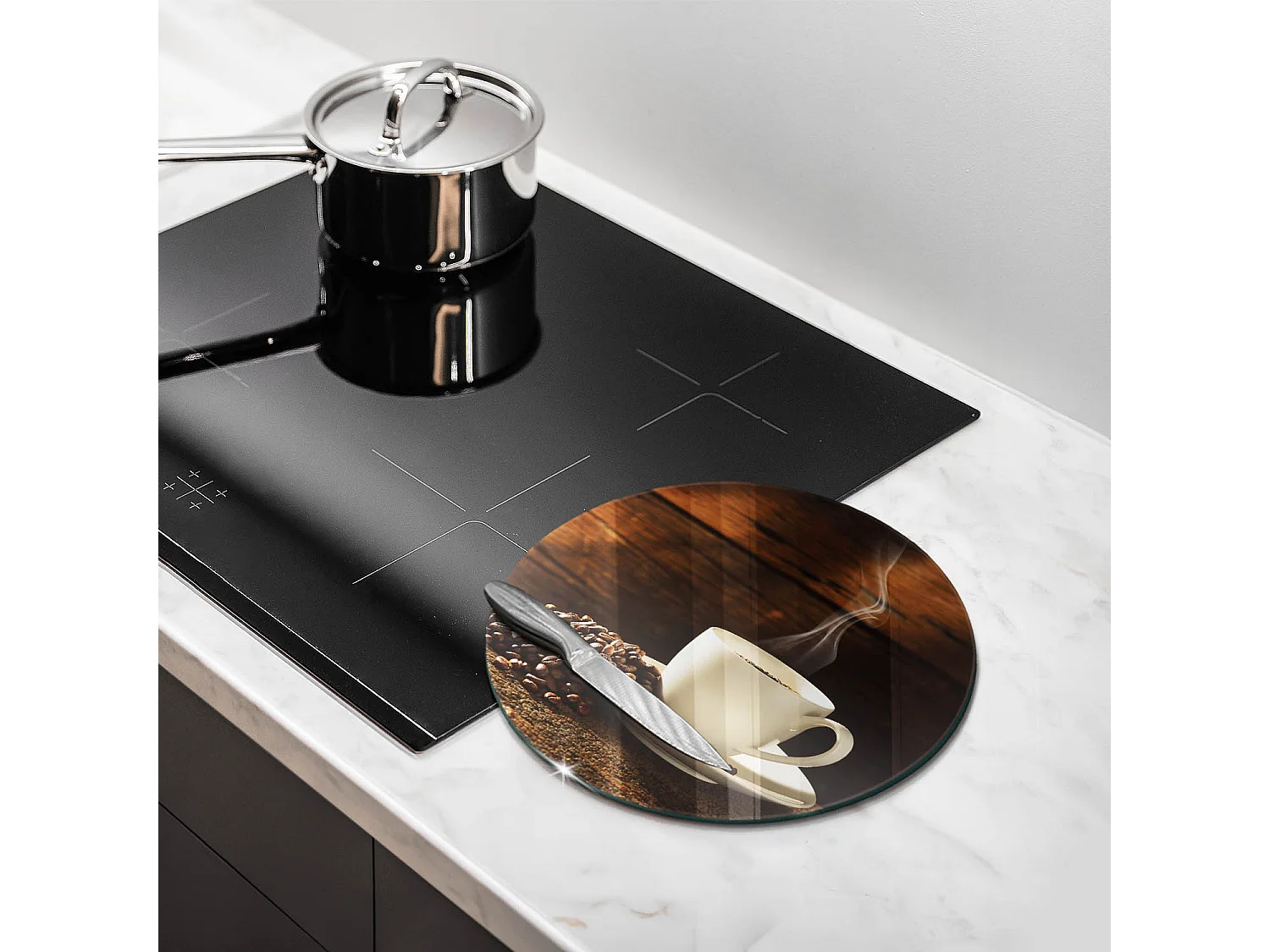 Planche de cuisine ronde en verre, 30 cm Tasse à café en bois