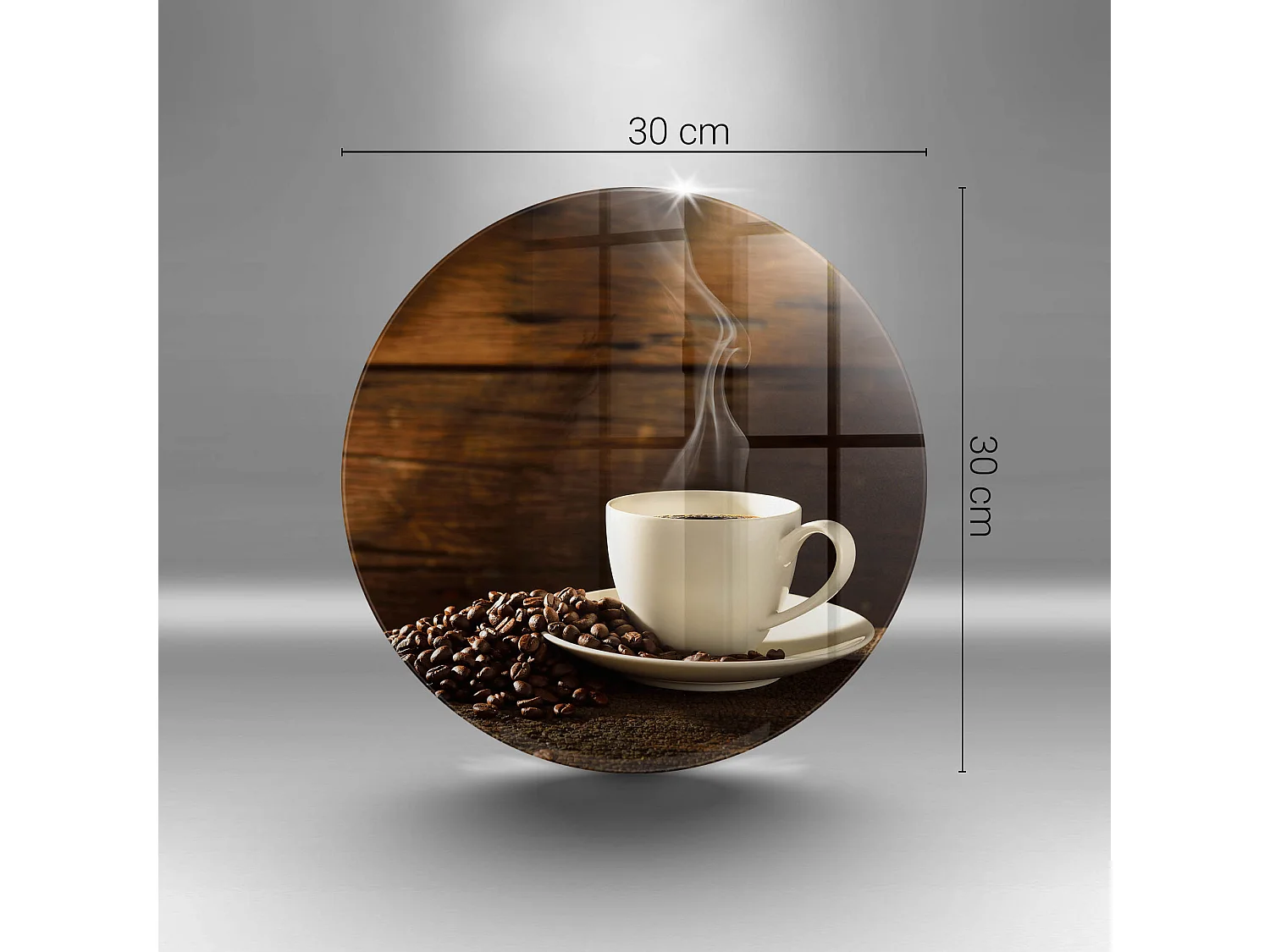 Planche de cuisine ronde en verre, 30 cm Tasse à café en bois