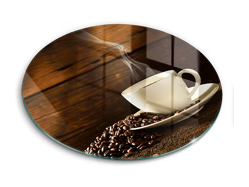 Rundes Küchenbrett aus Glas, 30 cm Kaffeetasse aus Holz