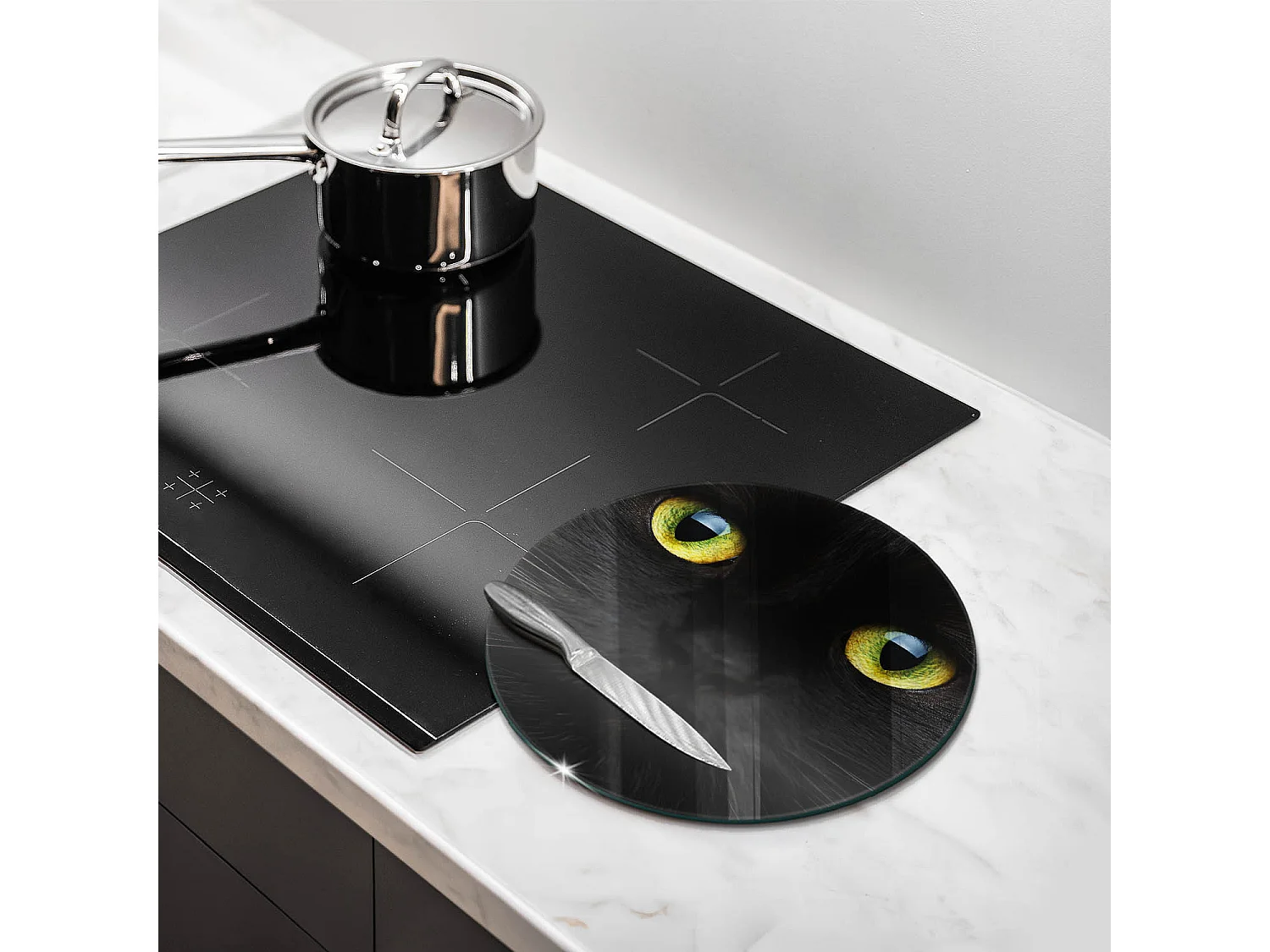 Planche de cuisine ronde en verre, 30 cm Animal, yeux de chat