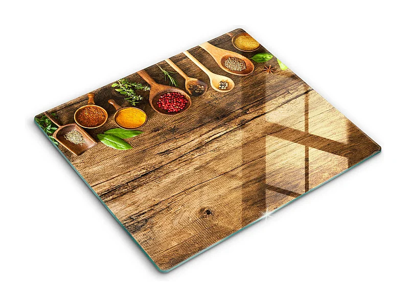 Tagliere da cucina rettangolare in vetro, 60x52 cm Cucchiai in legno per spezie