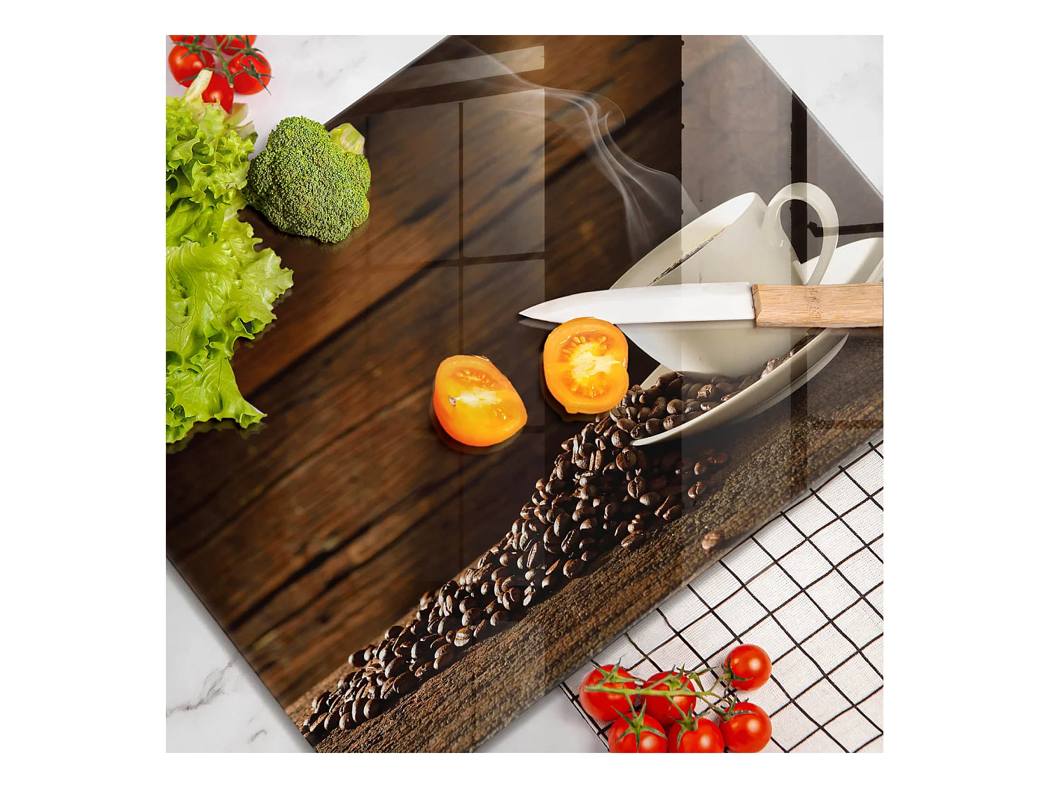 Planche de cuisine rectangulaire en verre, 52x40 cm Tasse à café en bois
