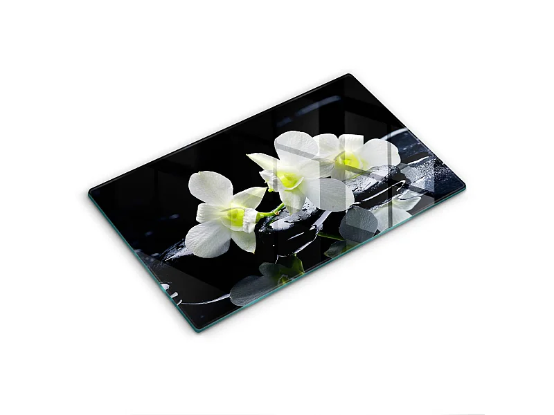Planche de cuisine rectangulaire en verre, 52x30 cm Fleurs blanches dans l'eau zen