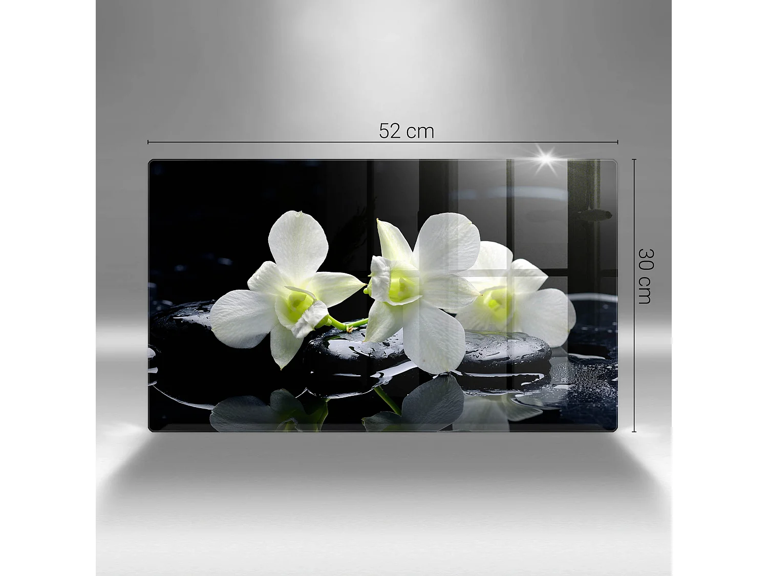 Rechteckiges Küchenbrett aus Glas, 52x30 cm Weiße Blumen im Zen-Wasser