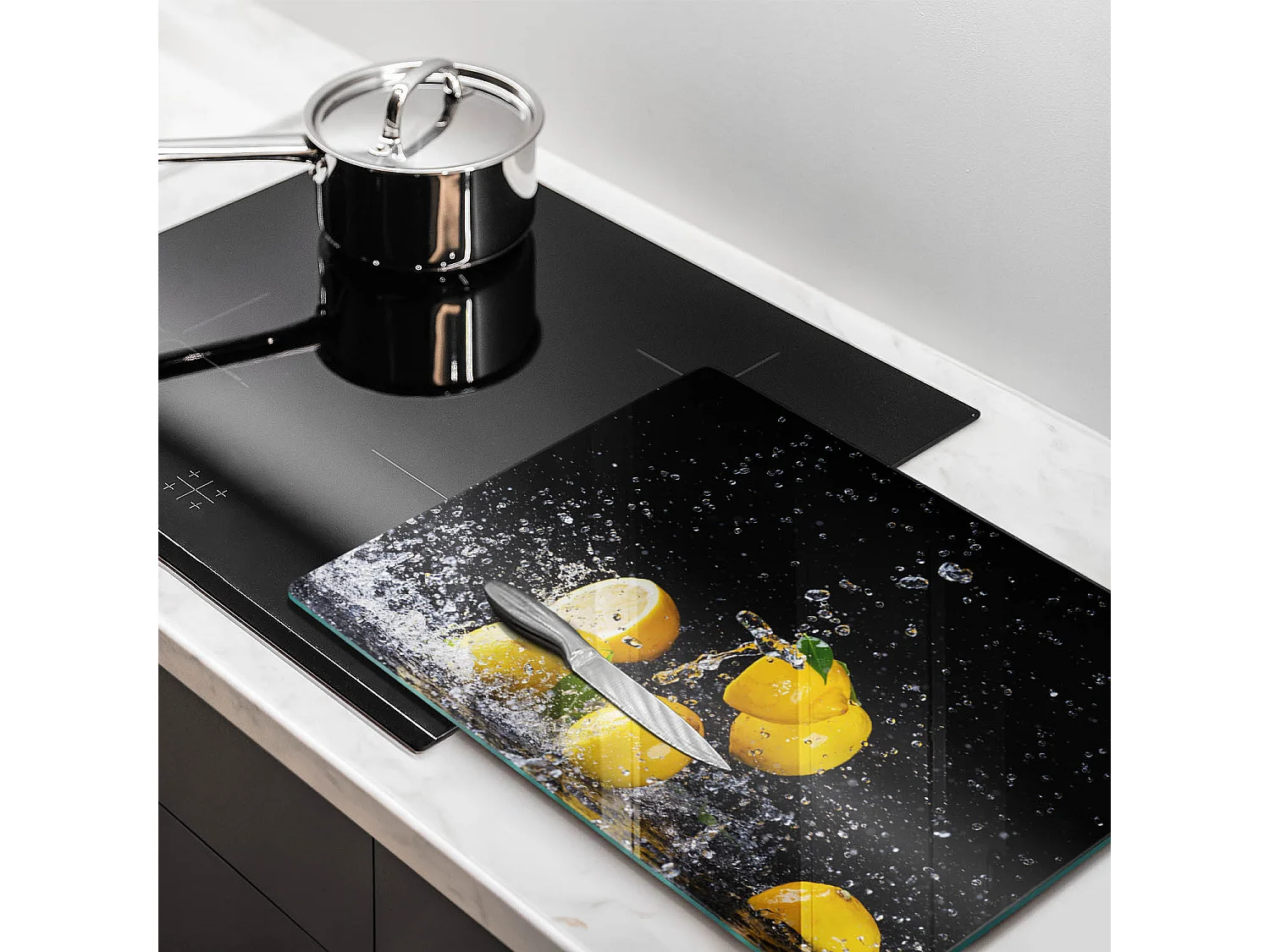 Rechteckiges Küchenbrett aus Glas, 52x40 cm Saftige Zitronenfrucht